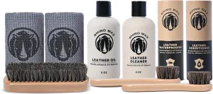 Complete Leather Cleaning and Conditioning Kit (Oil   Conditioner   Cleaner   Waterproofing Wax   Brushes   Cloths) - Cleans, Revitalizes and Protects Leathers - Proudly Made in The USA