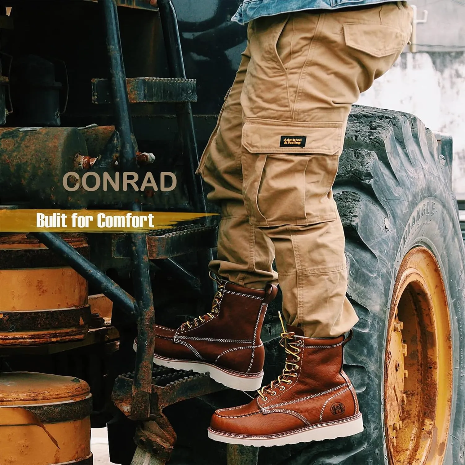 CONRAD Men's Moc Toe Safety Work Boots: 6" & 8" Soft Toe, Composite Toe, Waterproof, Slip Resistant, Puncture-proof EH Safety Boots