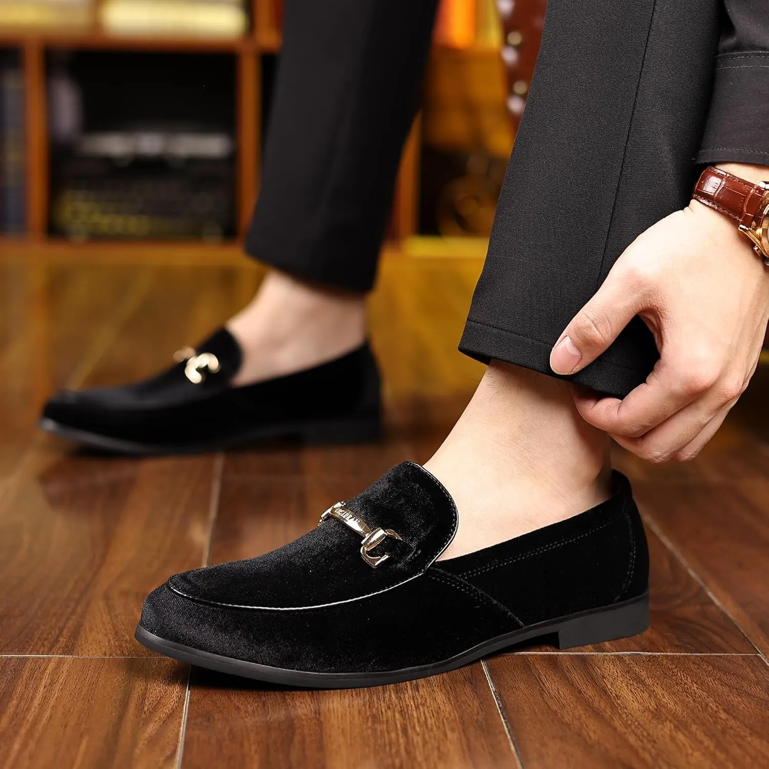 COSIDRAM Mens Dress Shoes Loafers Business Classic Suede Luxury Copper Chain Party Wedding Moccasins for Male
