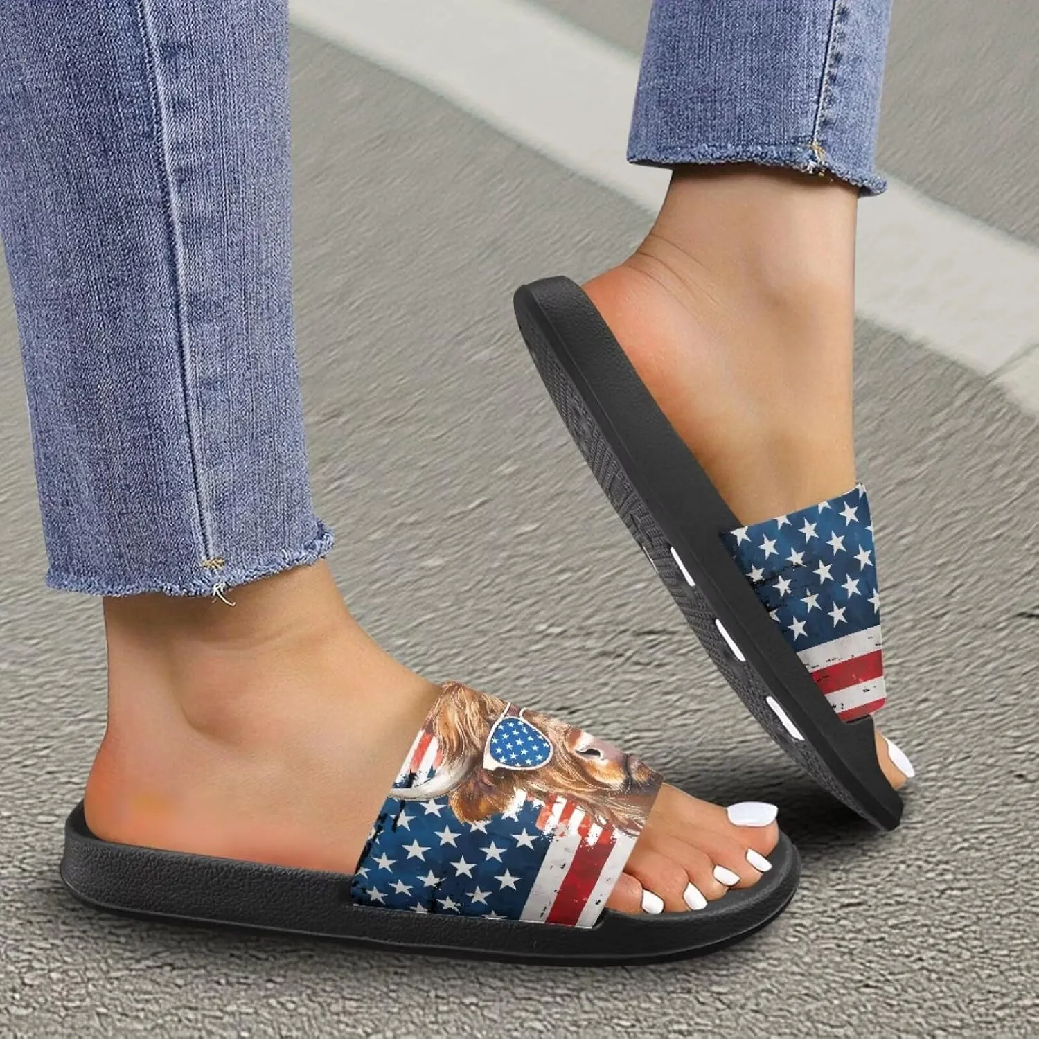 Cow Slippers Slip On Womens Flats Sandals Summer Beach Sandal for Lady Comfort Soft Footbed House Slipper