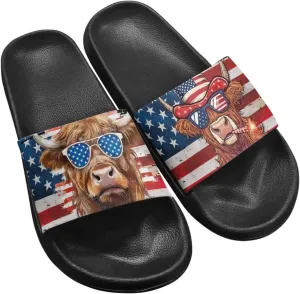 Cow Slippers Slip On Womens Flats Sandals Summer Beach Sandal for Lady Comfort Soft Footbed House Slipper