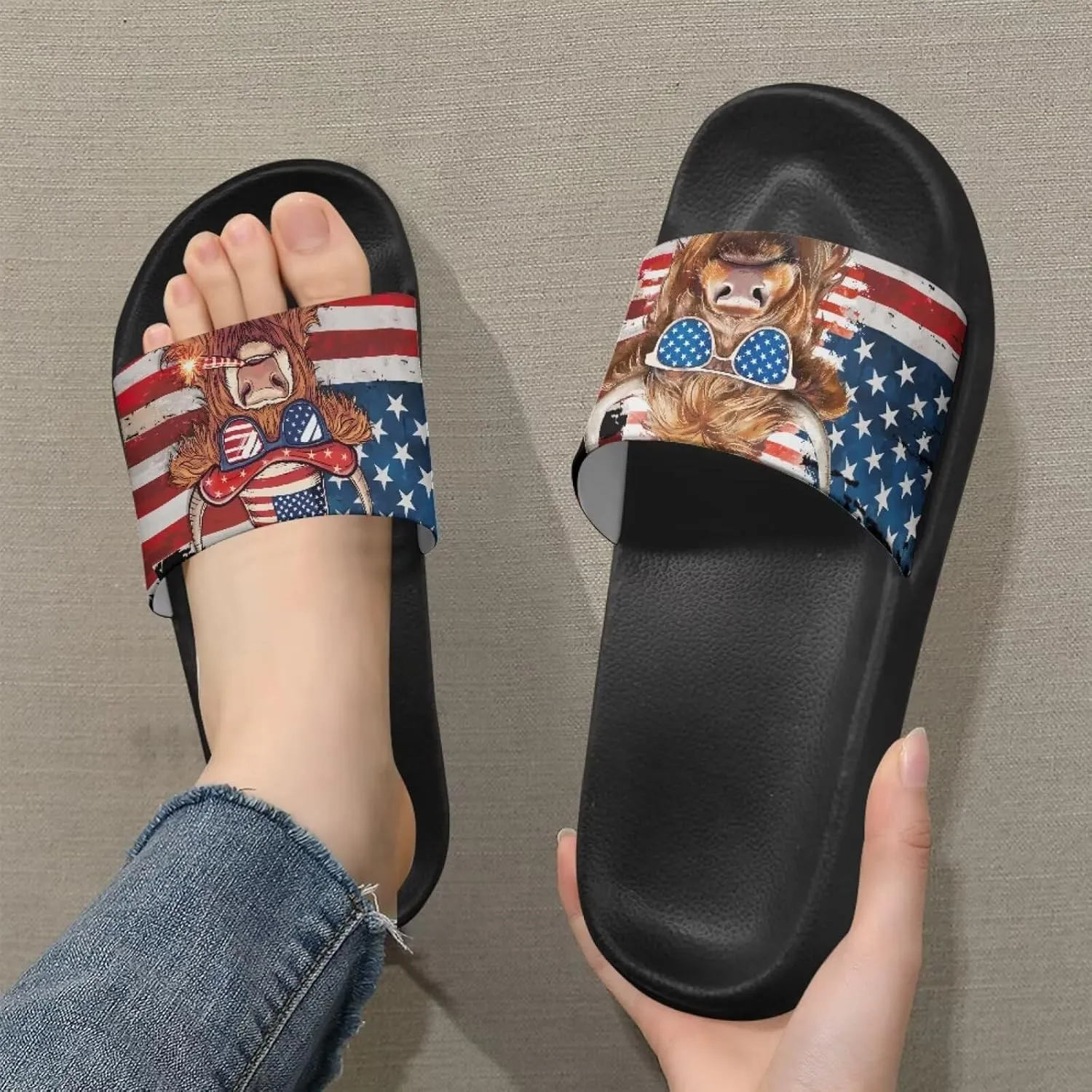 Cow Slippers Slip On Womens Flats Sandals Summer Beach Sandal for Lady Comfort Soft Footbed House Slipper
