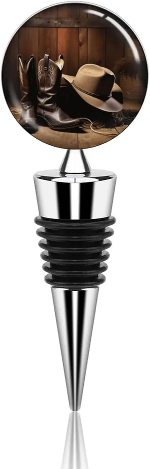 Cowboy Black Hat Western Boots Wine Stopper Leak Proof Vacuum Wine Bottle Stopper Reusable Wine Corks with Silicone Decorative Wine Saver Preserver Keep Wine Fresh for Bar Party Home