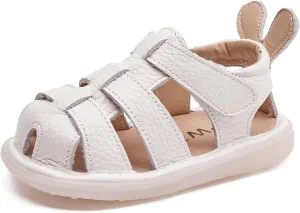 DADAWEN Baby Boys Girls Closed Toe Summer Sandals Lightweight Non-Slip Soft Sole Leather Athletic Sandals Outdoor Toddler First Walking Shoes