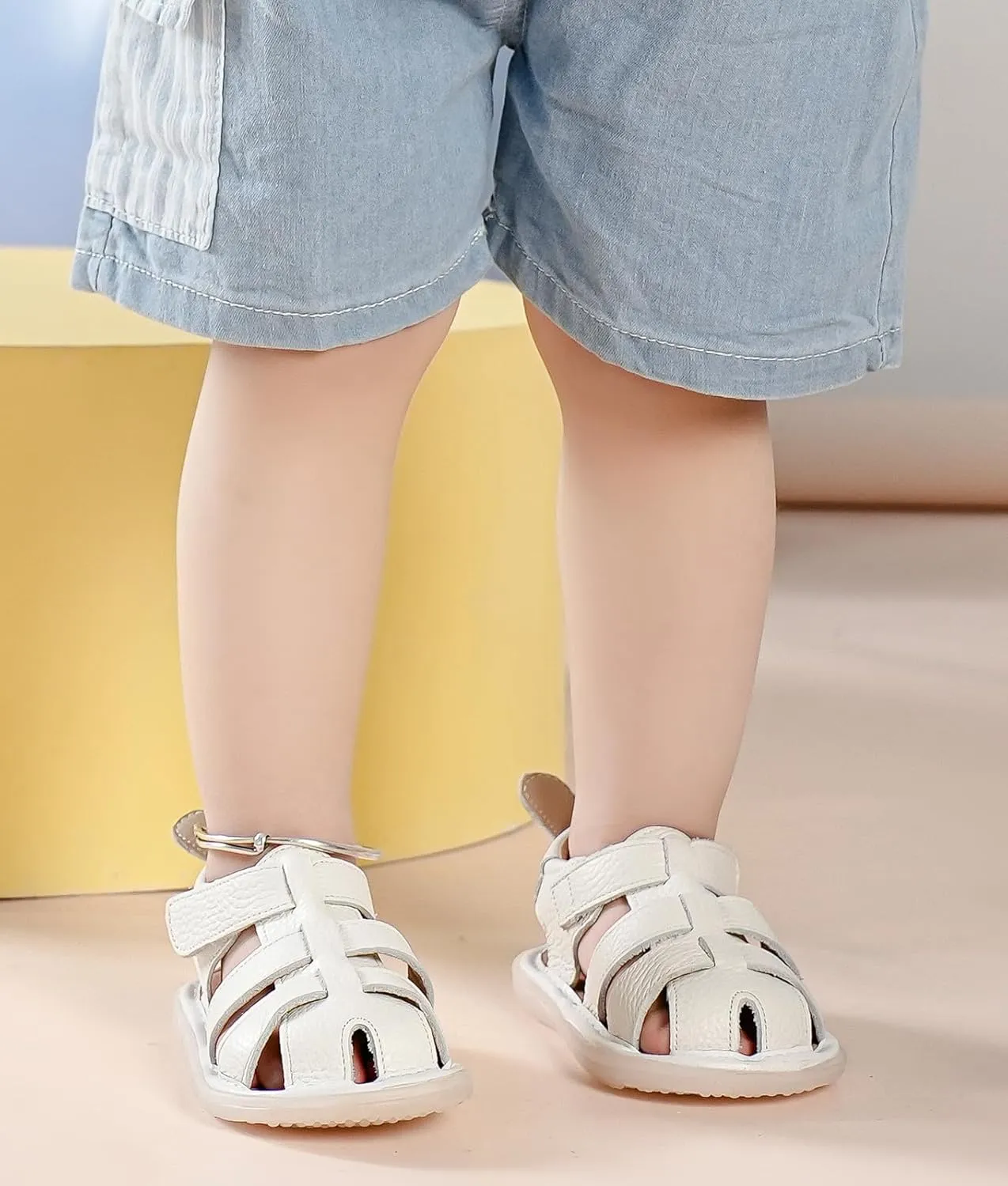 DADAWEN Baby Boys Girls Closed Toe Summer Sandals Lightweight Non-Slip Soft Sole Leather Athletic Sandals Outdoor Toddler First Walking Shoes