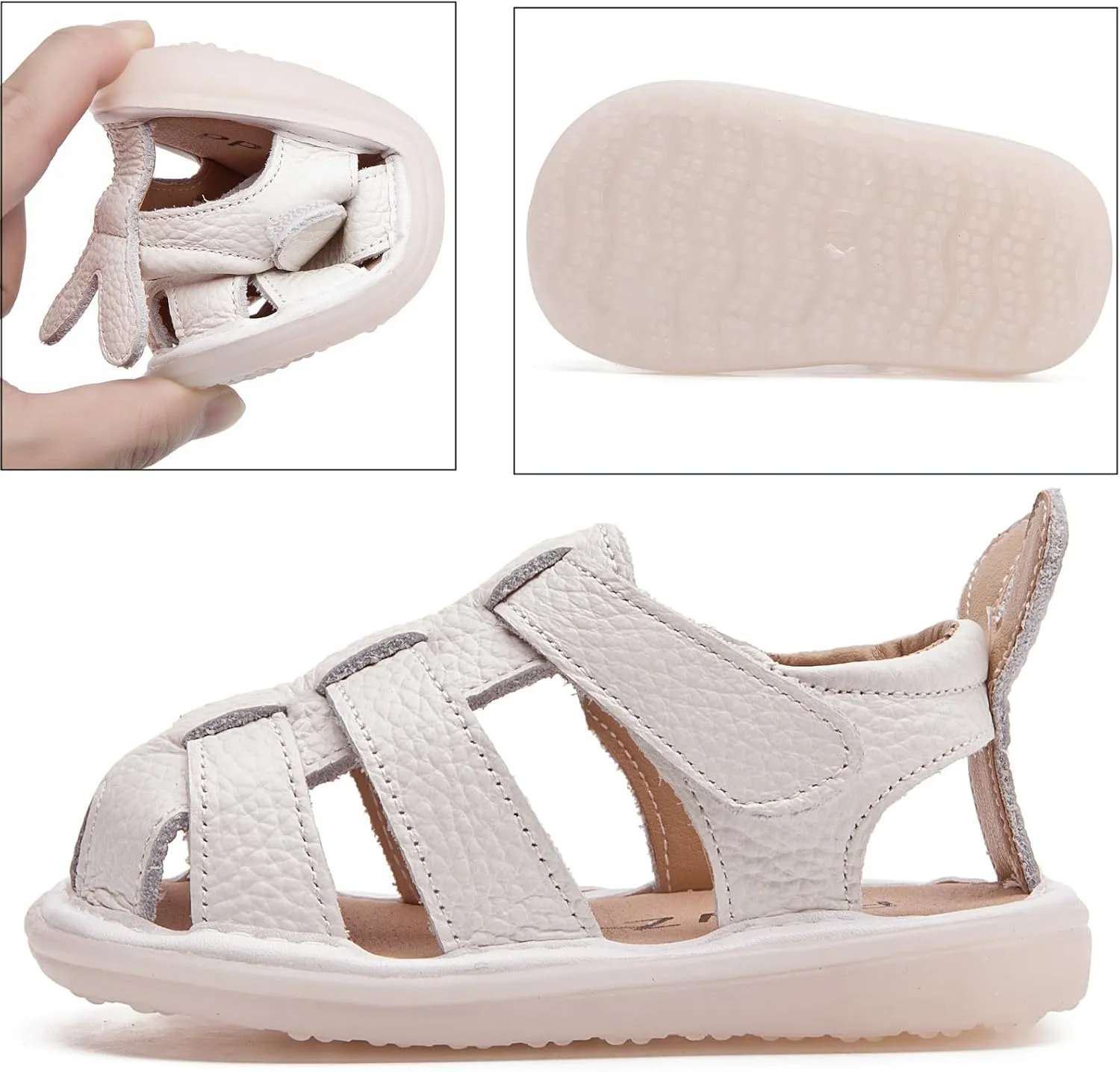 DADAWEN Baby Boys Girls Closed Toe Summer Sandals Lightweight Non-Slip Soft Sole Leather Athletic Sandals Outdoor Toddler First Walking Shoes