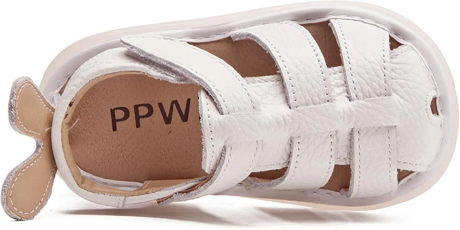 DADAWEN Baby Boys Girls Closed Toe Summer Sandals Lightweight Non-Slip Soft Sole Leather Athletic Sandals Outdoor Toddler First Walking Shoes