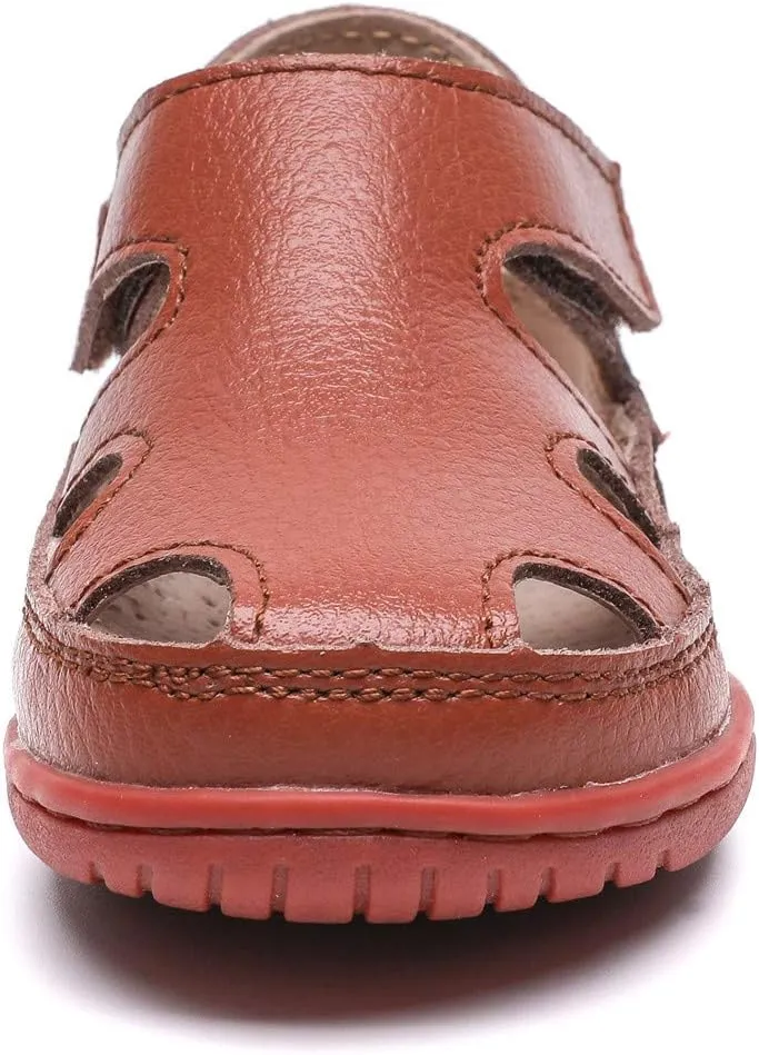 DADAWEN Boy's Girl's Leather Soft Closed Toe Outdoor Beach Summer Sport Sandals Water Shoes (Toddler/Little Kid/Big Kid)