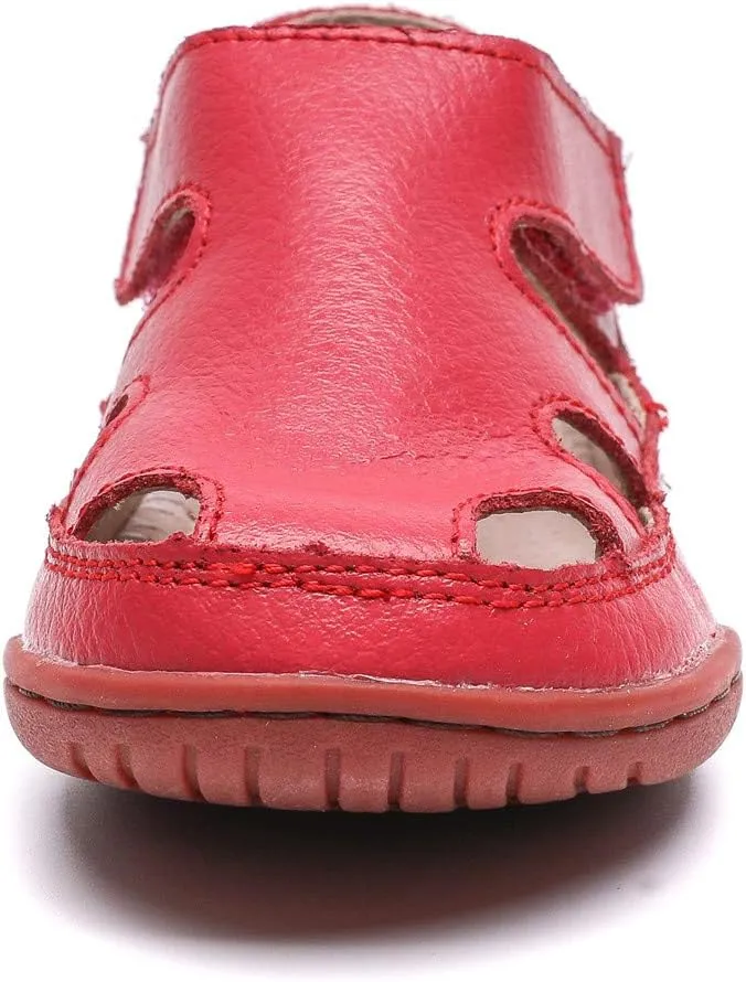 DADAWEN Boy's Girl's Leather Soft Closed Toe Outdoor Beach Summer Sport Sandals Water Shoes (Toddler/Little Kid/Big Kid)