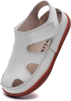 DADAWEN Boy's Girl's Leather Soft Closed Toe Outdoor Beach Summer Sport Sandals Water Shoes (Toddler/Little Kid/Big Kid)