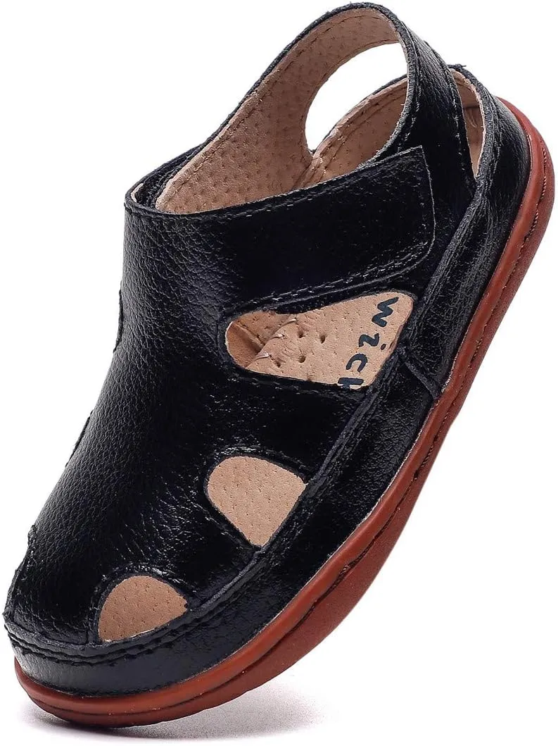 DADAWEN Boy's Girl's Leather Soft Closed Toe Outdoor Beach Summer Sport Sandals Water Shoes (Toddler/Little Kid/Big Kid)