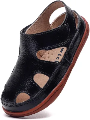 DADAWEN Boy's Girl's Leather Soft Closed Toe Outdoor Beach Summer Sport Sandals Water Shoes (Toddler/Little Kid/Big Kid)