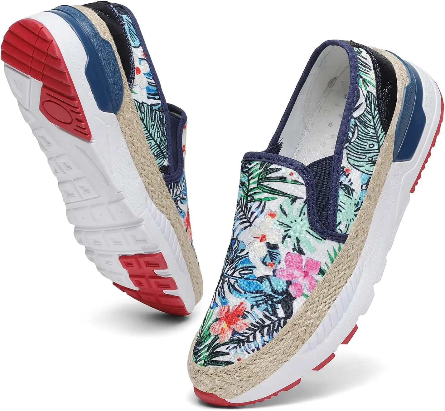 Dannto Women's Art Loafers Embroidered Floral Boat Sneakers Slip-On Ladies Walking Shoes