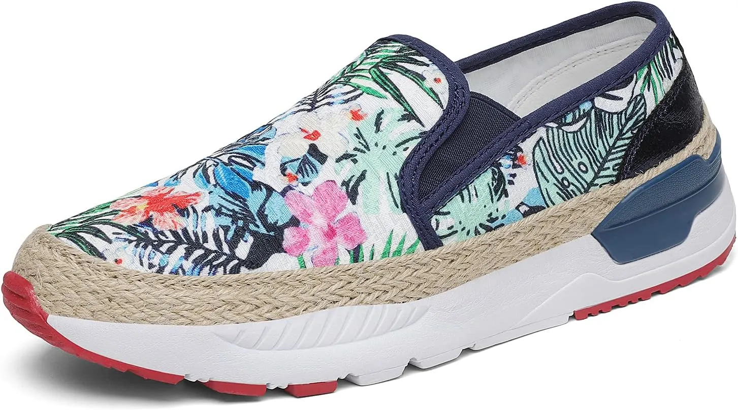 Dannto Women's Art Loafers Embroidered Floral Boat Sneakers Slip-On Ladies Walking Shoes