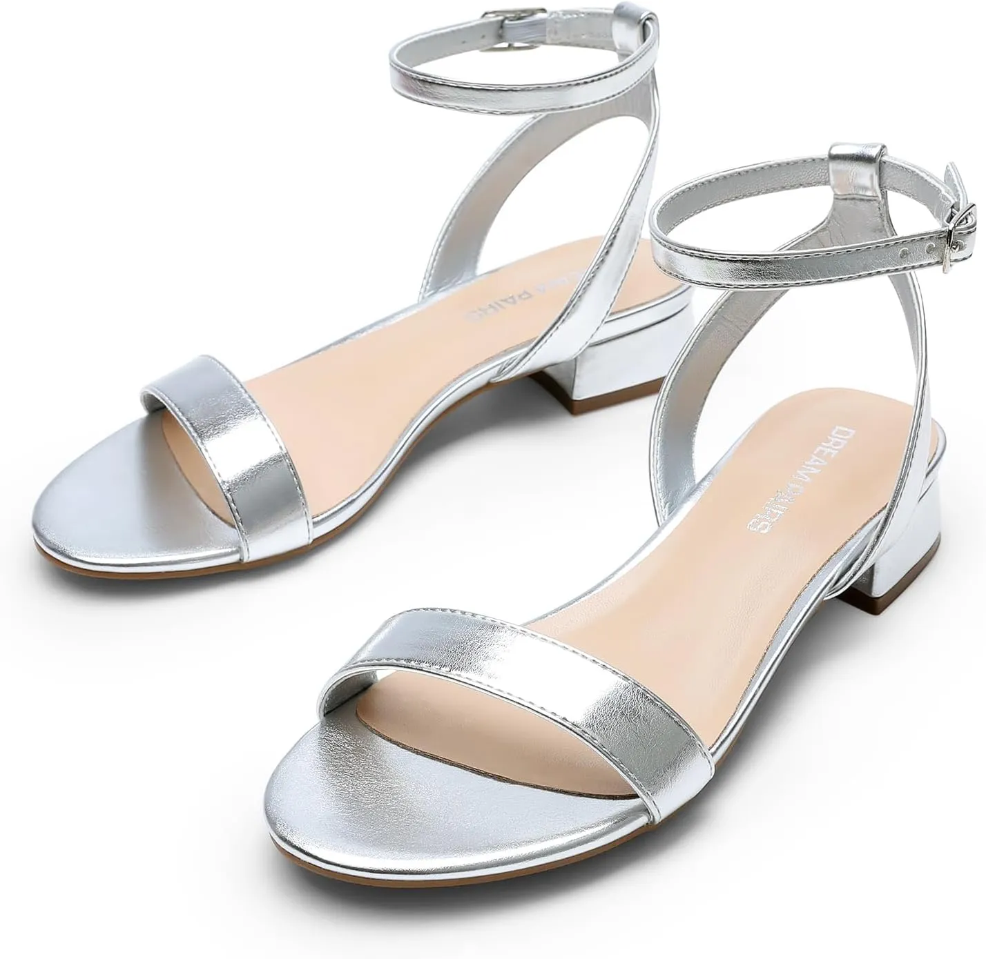 DREAM PAIRS Women Black White Nude Clear Sandals Low Heel Dressy Sandals Ankle Strap Open Toe Chunky Block Heeled Summer Classic Comfortable Flat Shoes