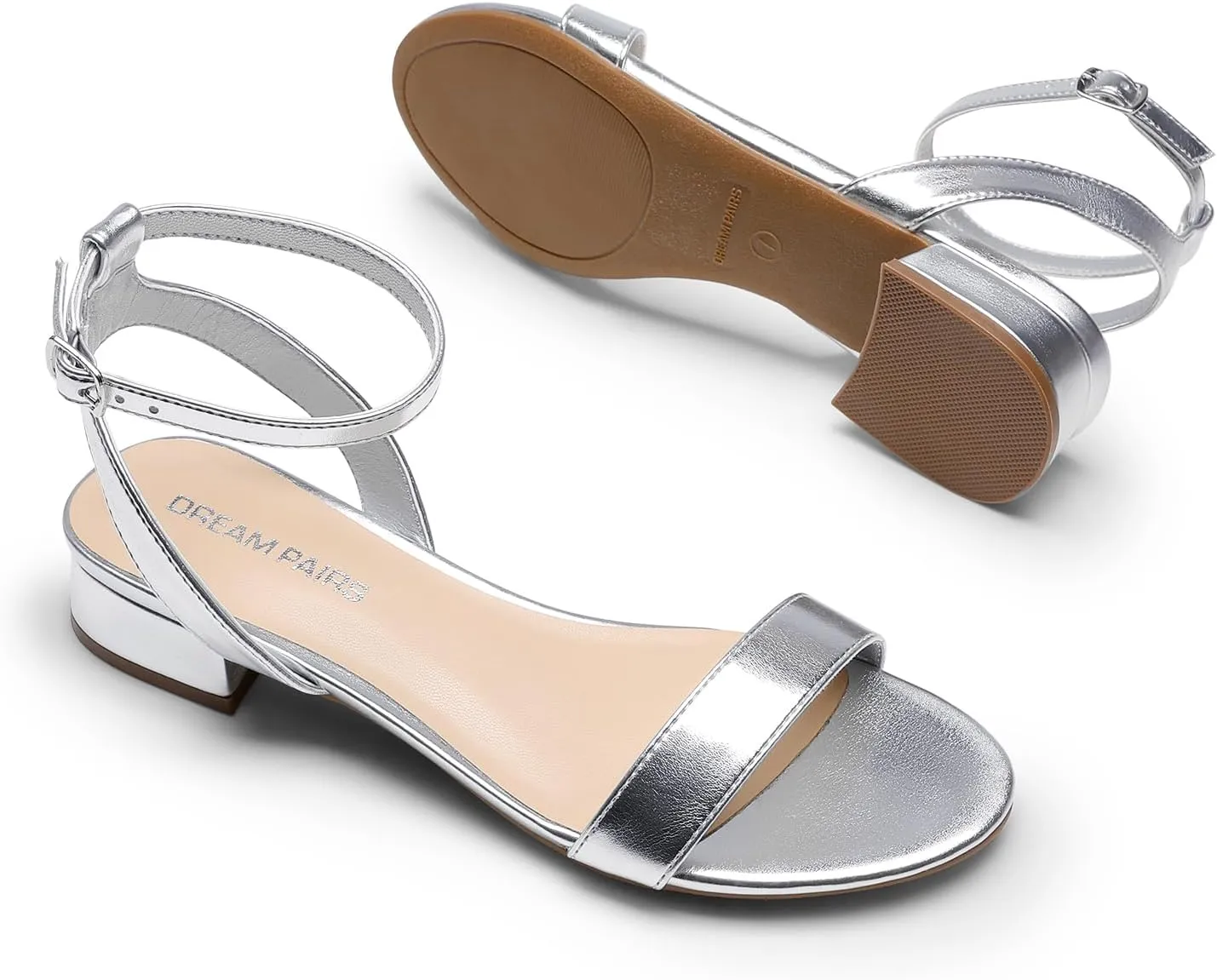 DREAM PAIRS Women Black White Nude Clear Sandals Low Heel Dressy Sandals Ankle Strap Open Toe Chunky Block Heeled Summer Classic Comfortable Flat Shoes