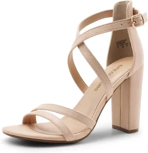 DREAM PAIRS Womens Chunky Heels 4 inch High Multi Strap Soft Comfort Block Heeled Sandals for Prom Dancing Wedding