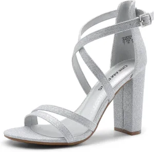 DREAM PAIRS Womens Chunky Heels 4 inch High Multi Strap Soft Comfort Block Heeled Sandals for Prom Dancing Wedding