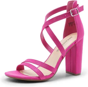 DREAM PAIRS Womens Chunky Heels 4 inch High Multi Strap Soft Comfort Block Heeled Sandals for Prom Dancing Wedding
