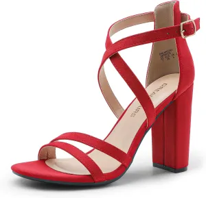 DREAM PAIRS Womens Chunky Heels 4 inch High Multi Strap Soft Comfort Block Heeled Sandals for Prom Dancing Wedding