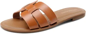DREAM PAIRS Women's Dressy Slide Sandals Slip-on Open Round Toe Flat Sandals Fashion Casual Comfortable Summer Beach Walking Slides