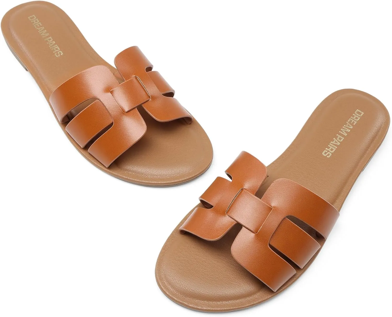 DREAM PAIRS Women's Dressy Slide Sandals Slip-on Open Round Toe Flat Sandals Fashion Casual Comfortable Summer Beach Walking Slides