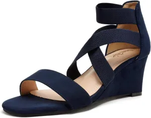 DREAM PAIRS Women's Elastic Ankle Strap Low Wedge Sandals