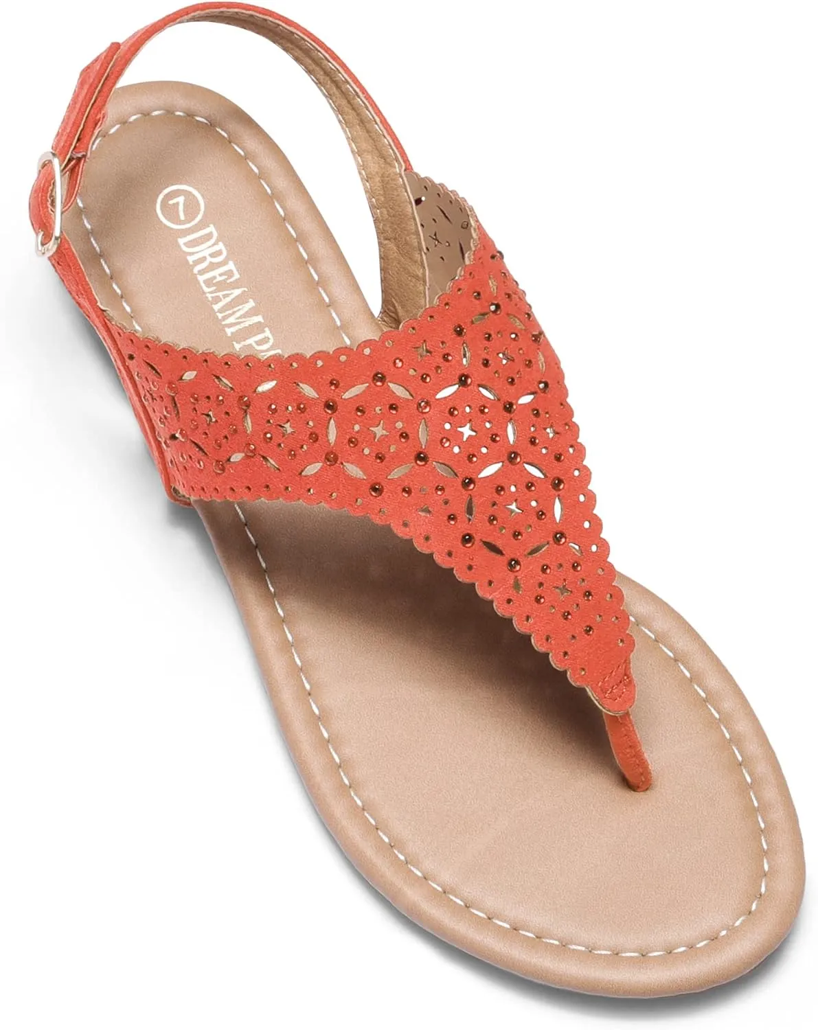 DREAM PAIRS Women's Rhinestone Casual Wear Cute Gladiator Flat Sandals Beach Dressy T-Strap Thong Sandals