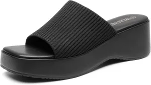 DREAM PAIRS Womens Slip on Wedges Platform Soft Cute Walking Comfort Flatform Sandals