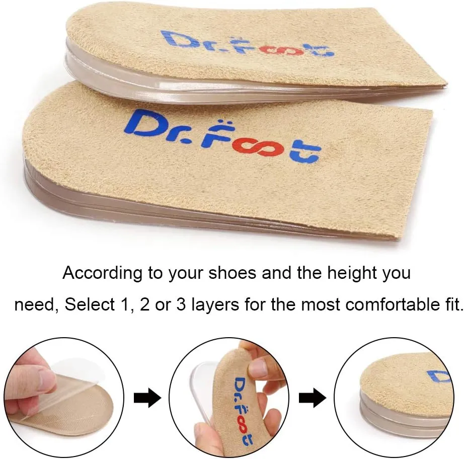 Dr.Foot Adjustable Orthopedic Heel Lift Inserts, Height Increase Insole for Leg Length Discrepancies, Heel Spurs, Heel Pain, Sports Injuries, and Achilles tendonitis (Beige, 3 Layers-L)