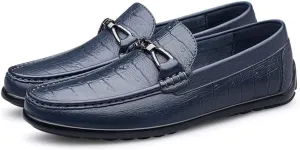Easy to Put and Remove Driving Moccasins Loafer Shoes for Men Round Toe Moccasins Faux Crocodile Print Leather Flat Heel Flexible Resistant Driving Slip On for All Occasions (Color : Blue, Size : 10