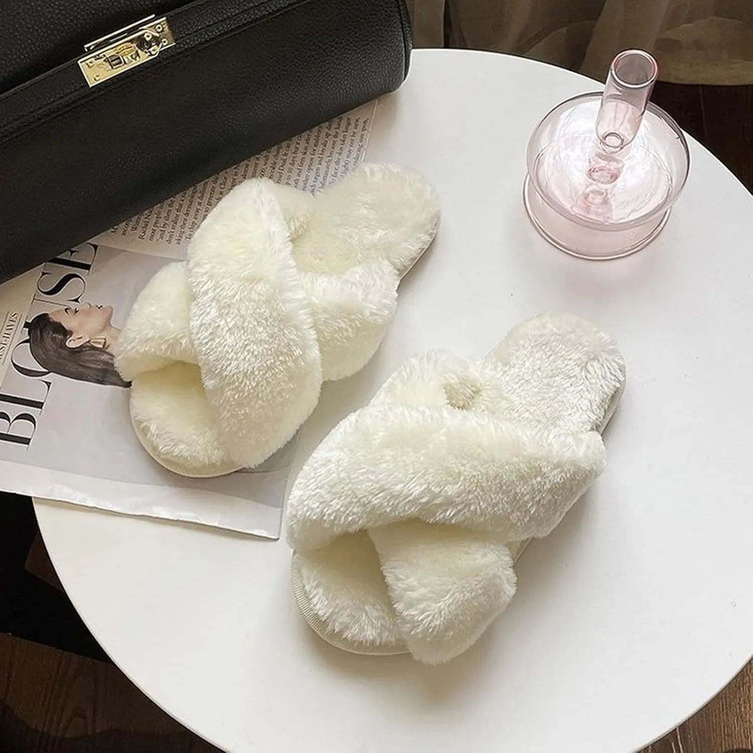 eccbox Girls Fluffy Slippers Kids Leopard Tie Dye Open Toe Memory Foam Slides Sandals Soft Plush Cross Band House Shoes Indoor Outdoor Slip On