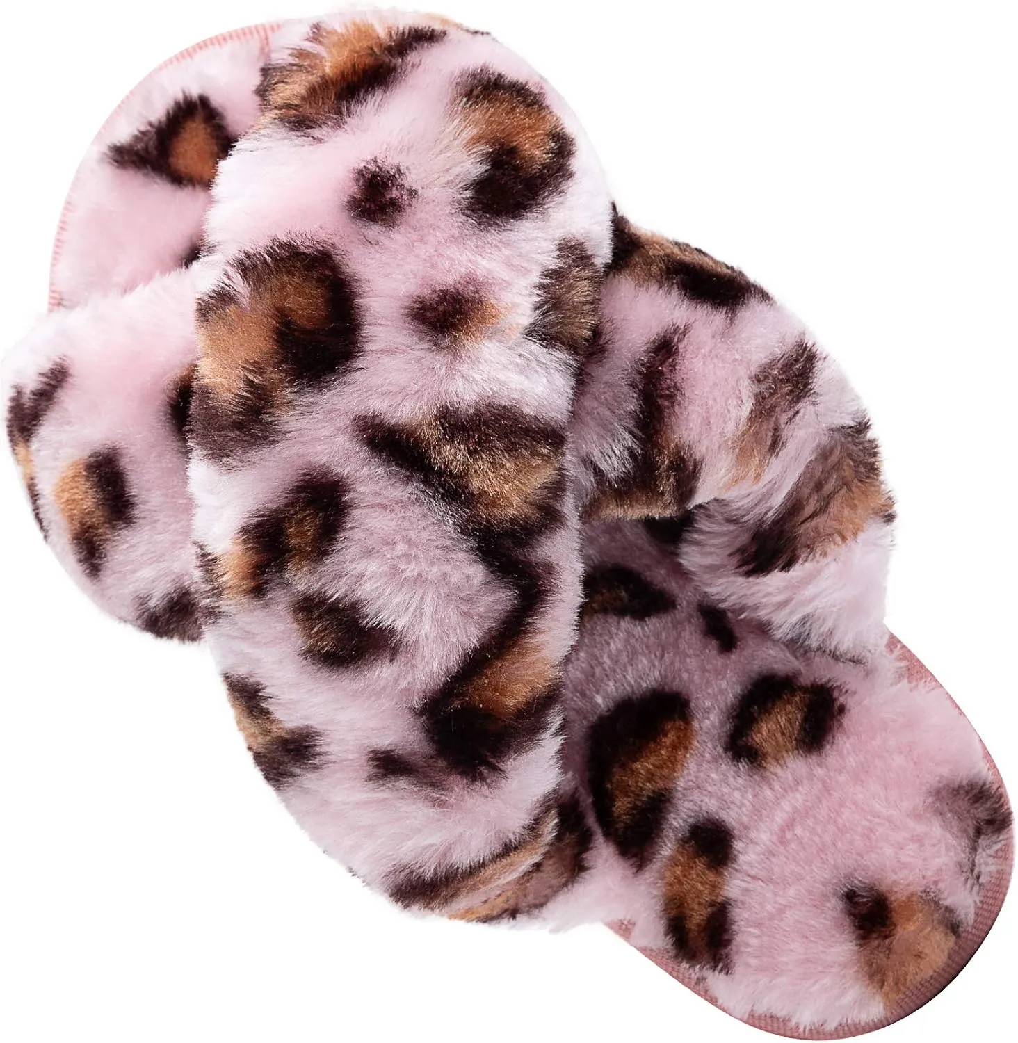 eccbox Girls Fluffy Slippers Kids Leopard Tie Dye Open Toe Memory Foam Slides Sandals Soft Plush Cross Band House Shoes Indoor Outdoor Slip On