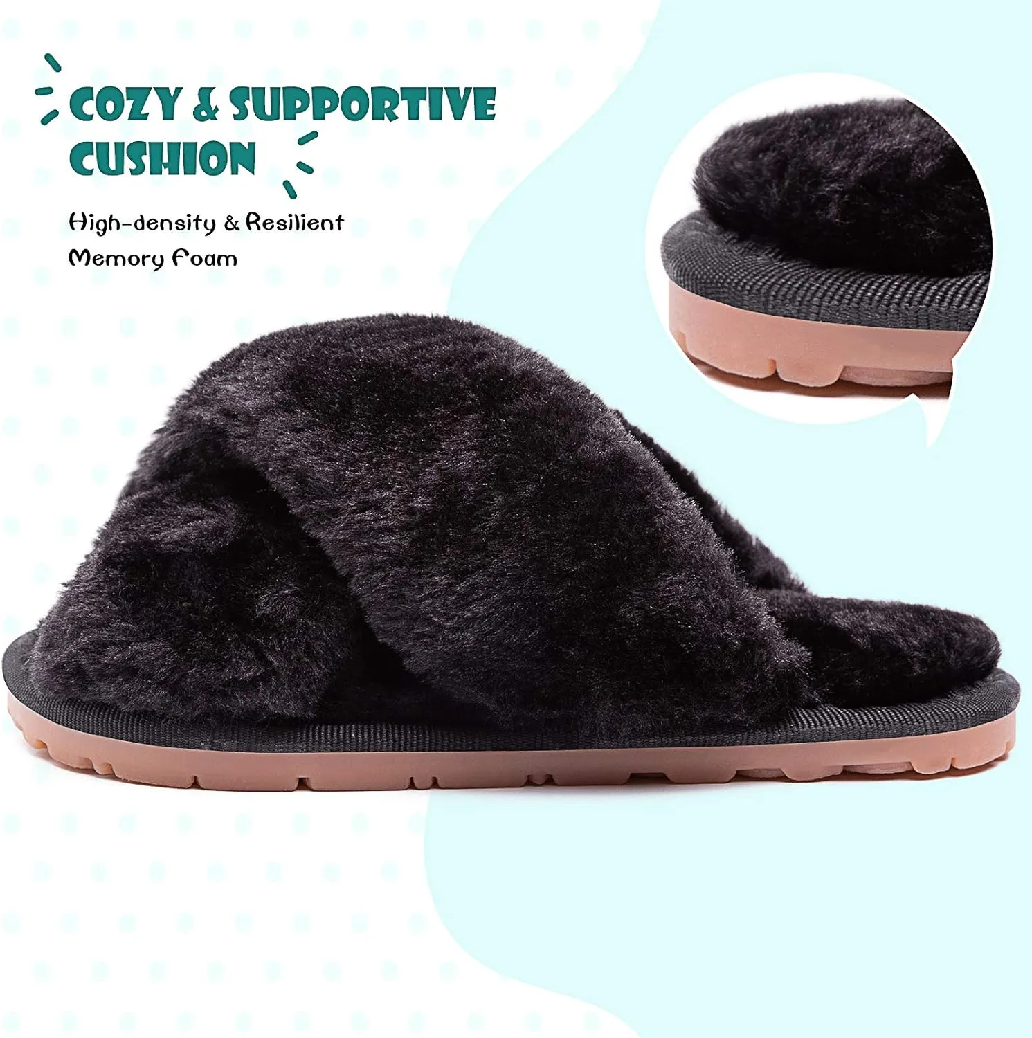 eccbox Girls Fluffy Slippers Kids Leopard Tie Dye Open Toe Memory Foam Slides Sandals Soft Plush Cross Band House Shoes Indoor Outdoor Slip On