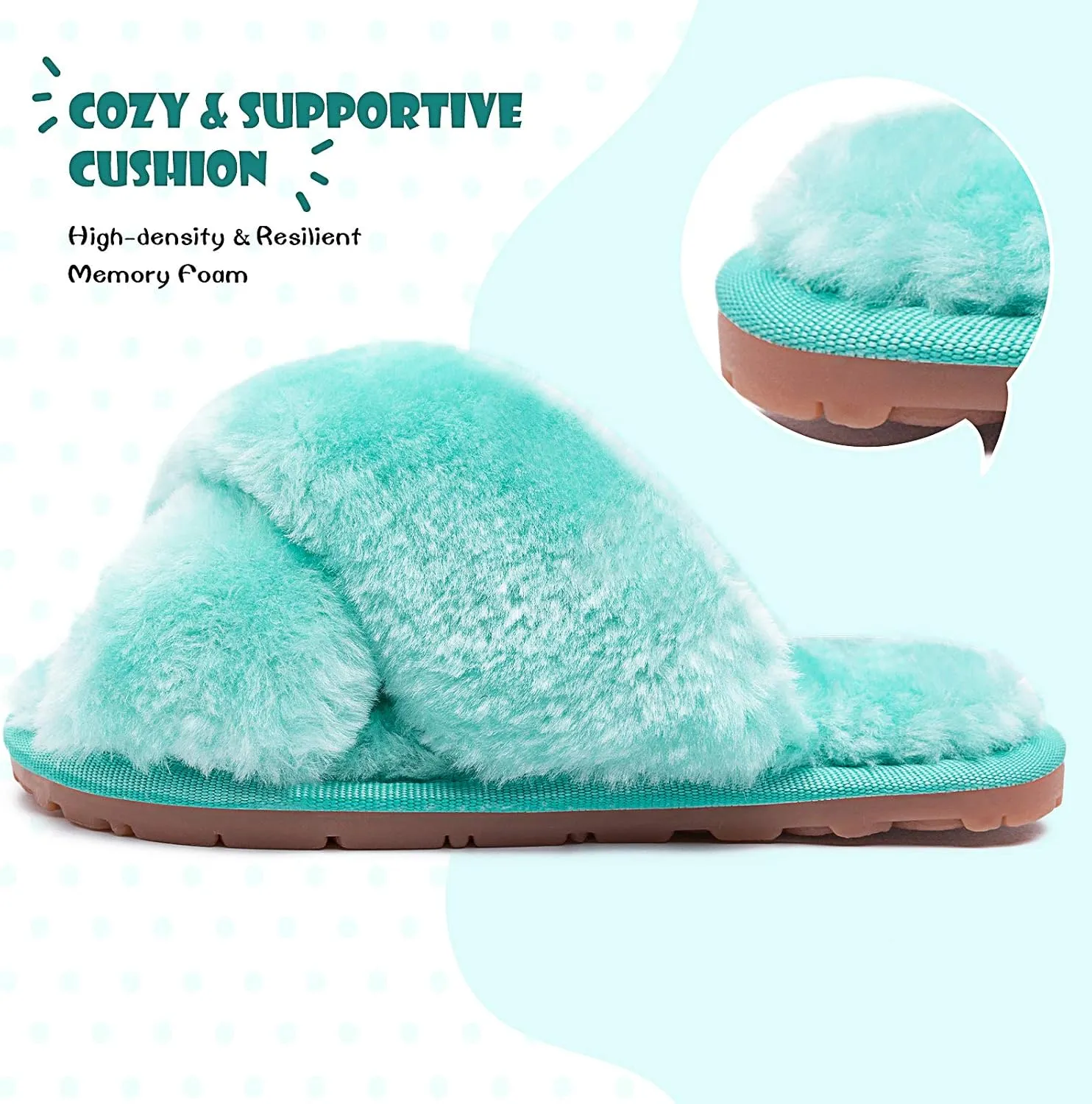 eccbox Girls Fluffy Slippers Kids Leopard Tie Dye Open Toe Memory Foam Slides Sandals Soft Plush Cross Band House Shoes Indoor Outdoor Slip On