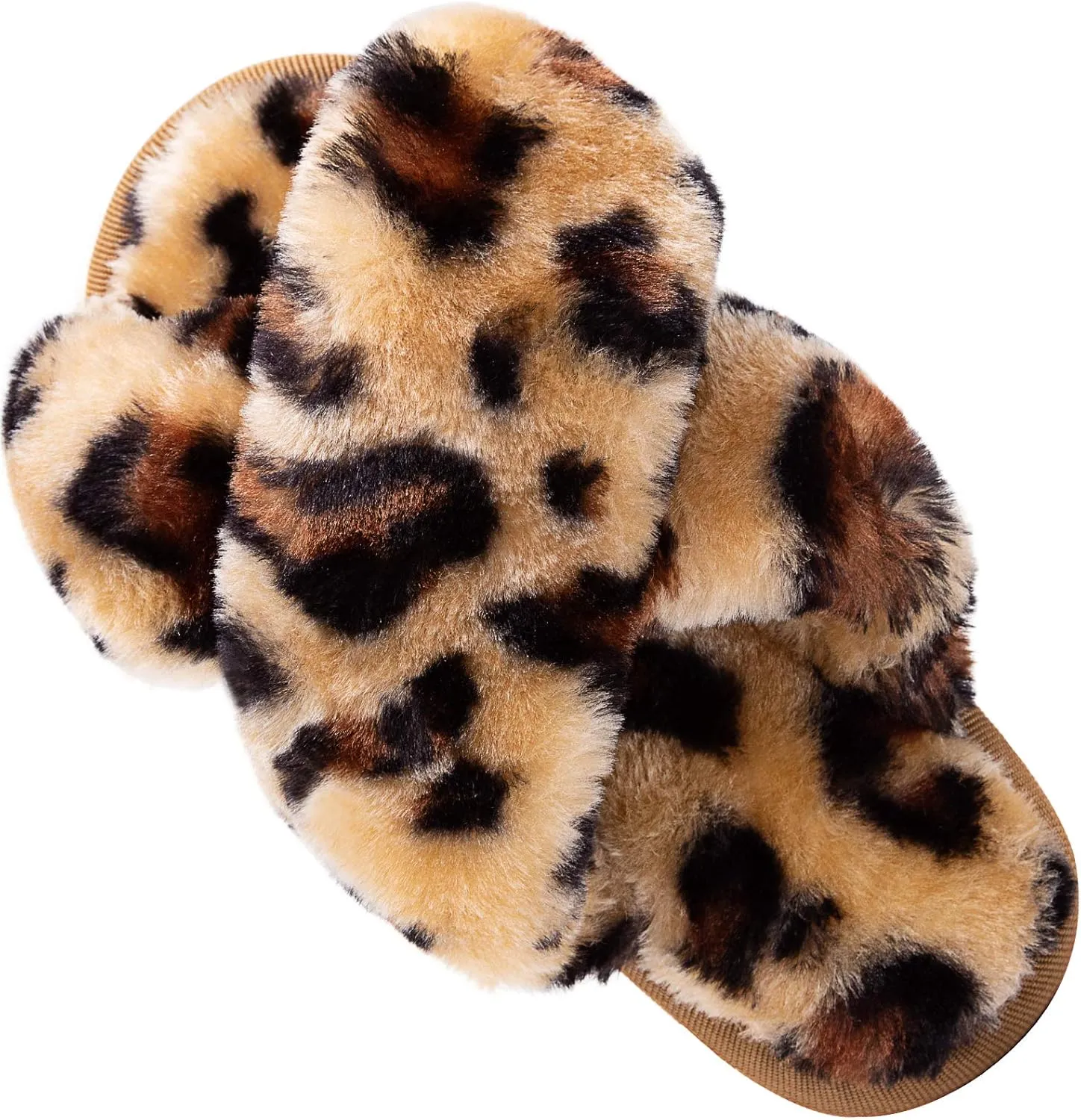 eccbox Girls Fluffy Slippers Kids Leopard Tie Dye Open Toe Memory Foam Slides Sandals Soft Plush Cross Band House Shoes Indoor Outdoor Slip On