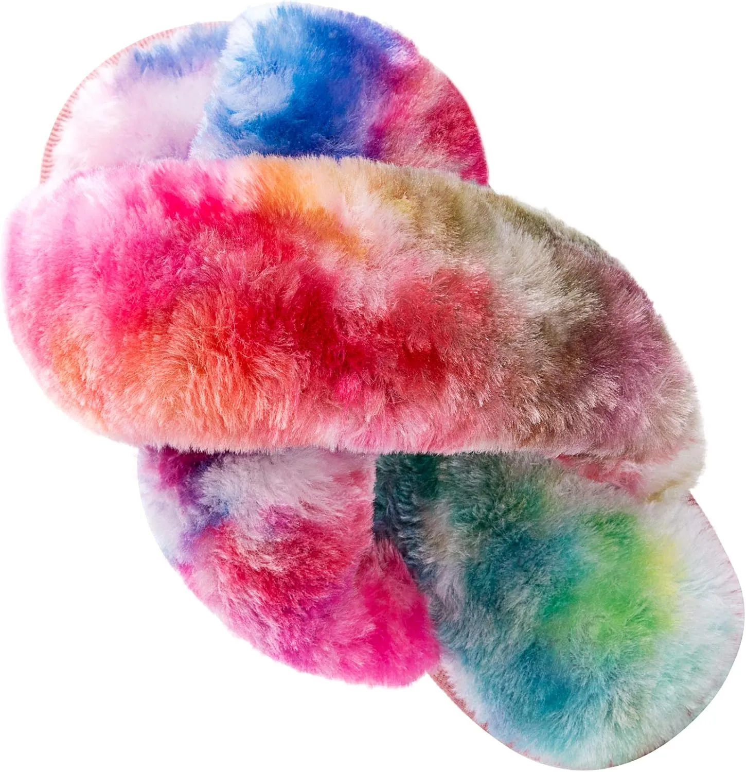eccbox Girls Fluffy Slippers Kids Leopard Tie Dye Open Toe Memory Foam Slides Sandals Soft Plush Cross Band House Shoes Indoor Outdoor Slip On