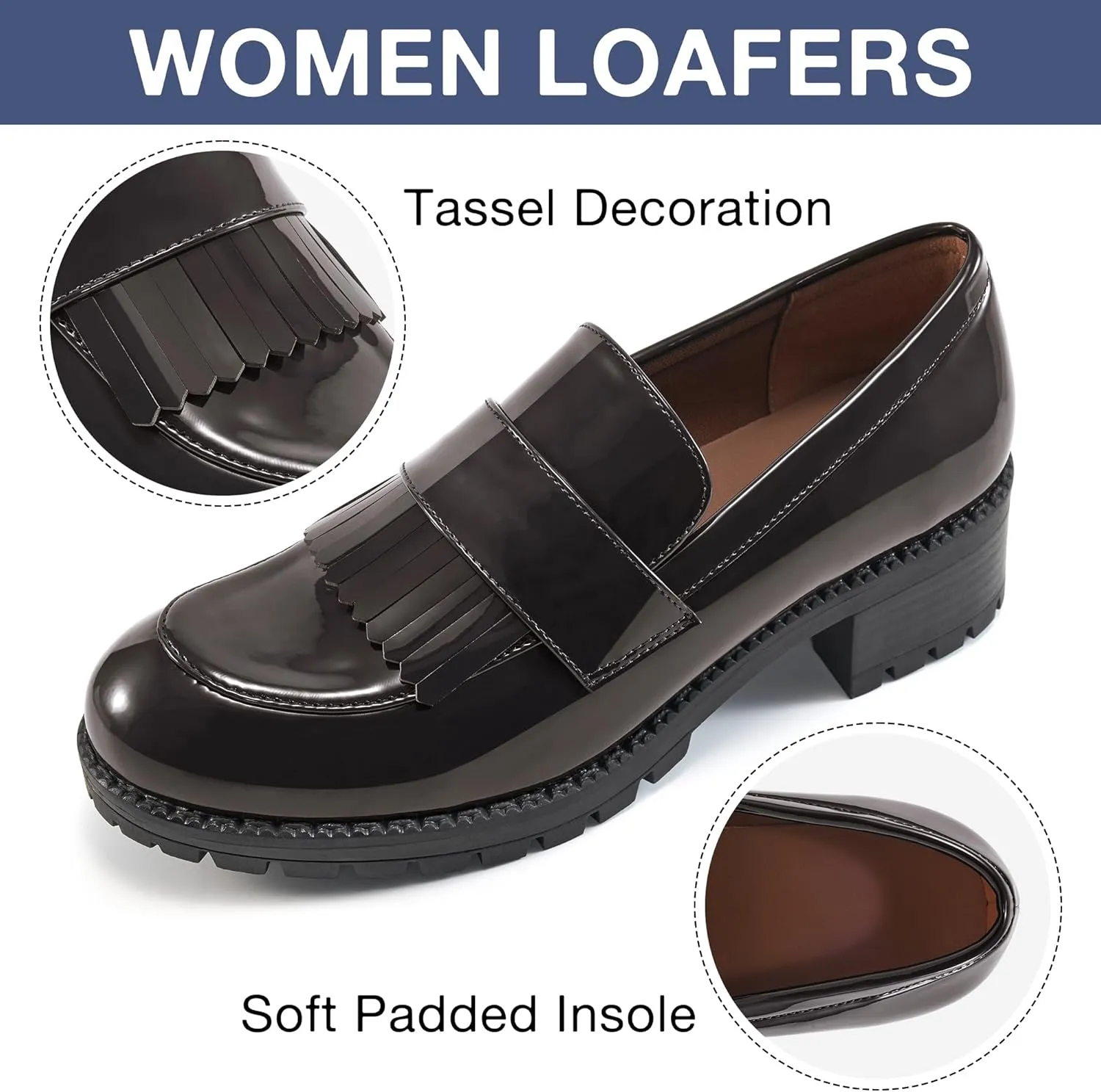 Ecetana Womens Loafers Platform Chunky Penny Lug Sole Comfort Slip on Casual Fashion Business Work Shoes