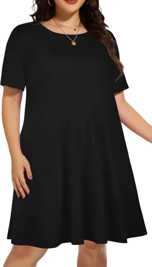 elescat Plus Size Summer Dresses for Women Casual Short Sleeve Pockets Loose Oversized T Shirt Sundress