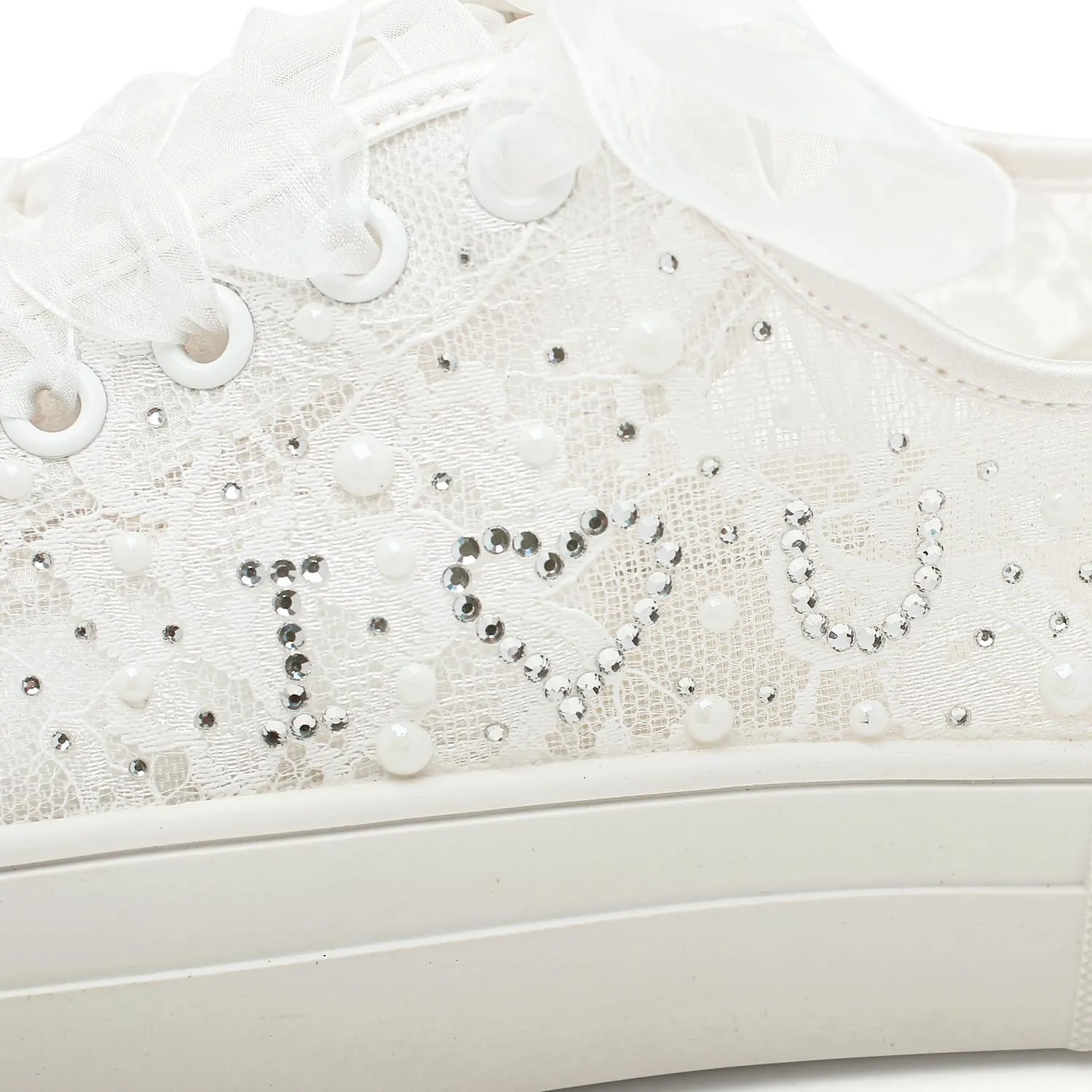 Elivandon 9996 Wedding Shoes Lace Bridal Sneakers 1.46" Platform Bride Tennis Shoes Sparkling Rhinestone Wedding Sneakers