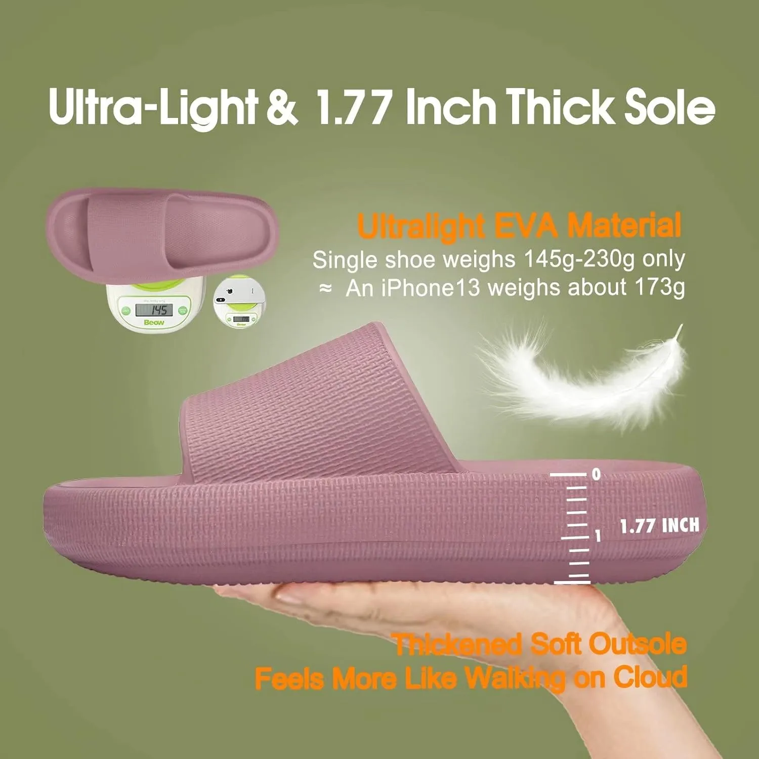 EQUICK Cloud Slides Pillow Slippers for Women and Men | Shower Slippers Bathroom Sandals | Ultra Soft | Cushioned Thick Sole | Indoor & Outdoor