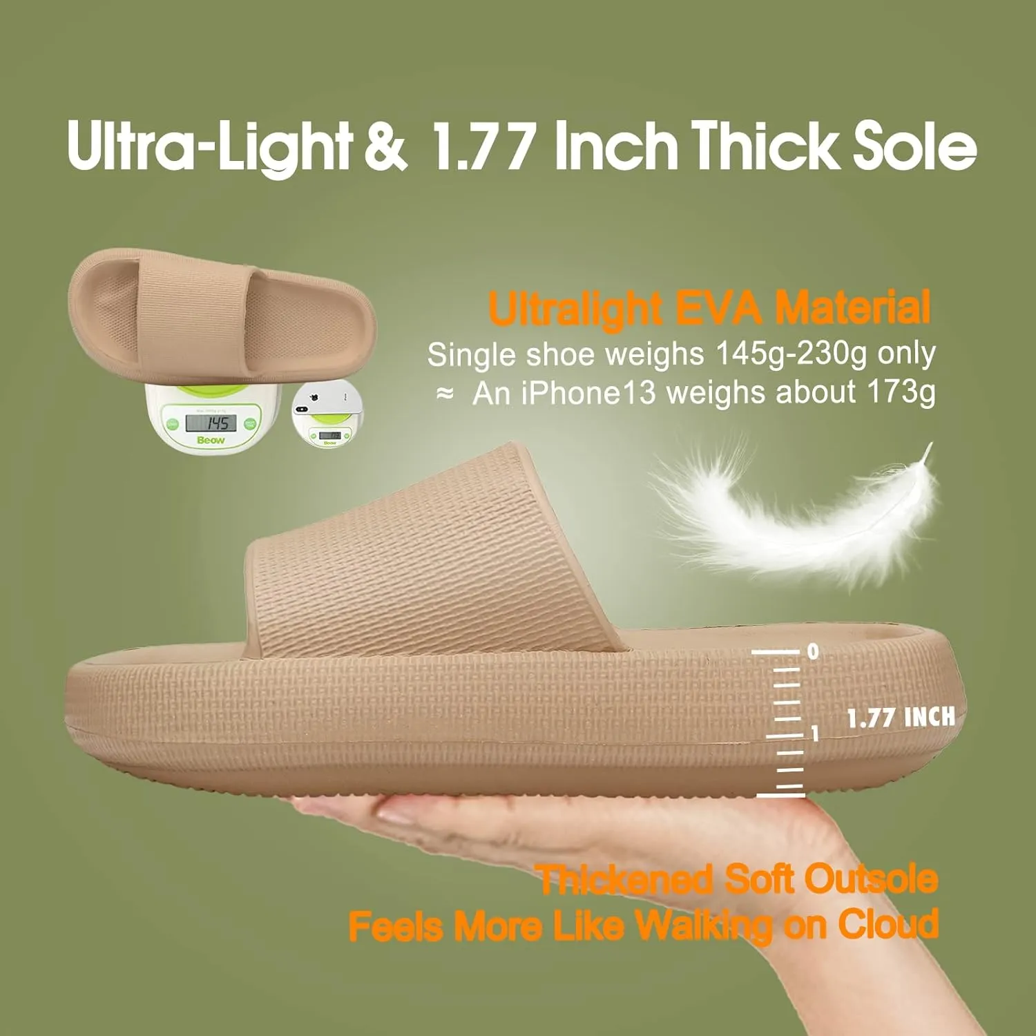 EQUICK Cloud Slides Pillow Slippers for Women and Men | Shower Slippers Bathroom Sandals | Ultra Soft | Cushioned Thick Sole | Indoor & Outdoor