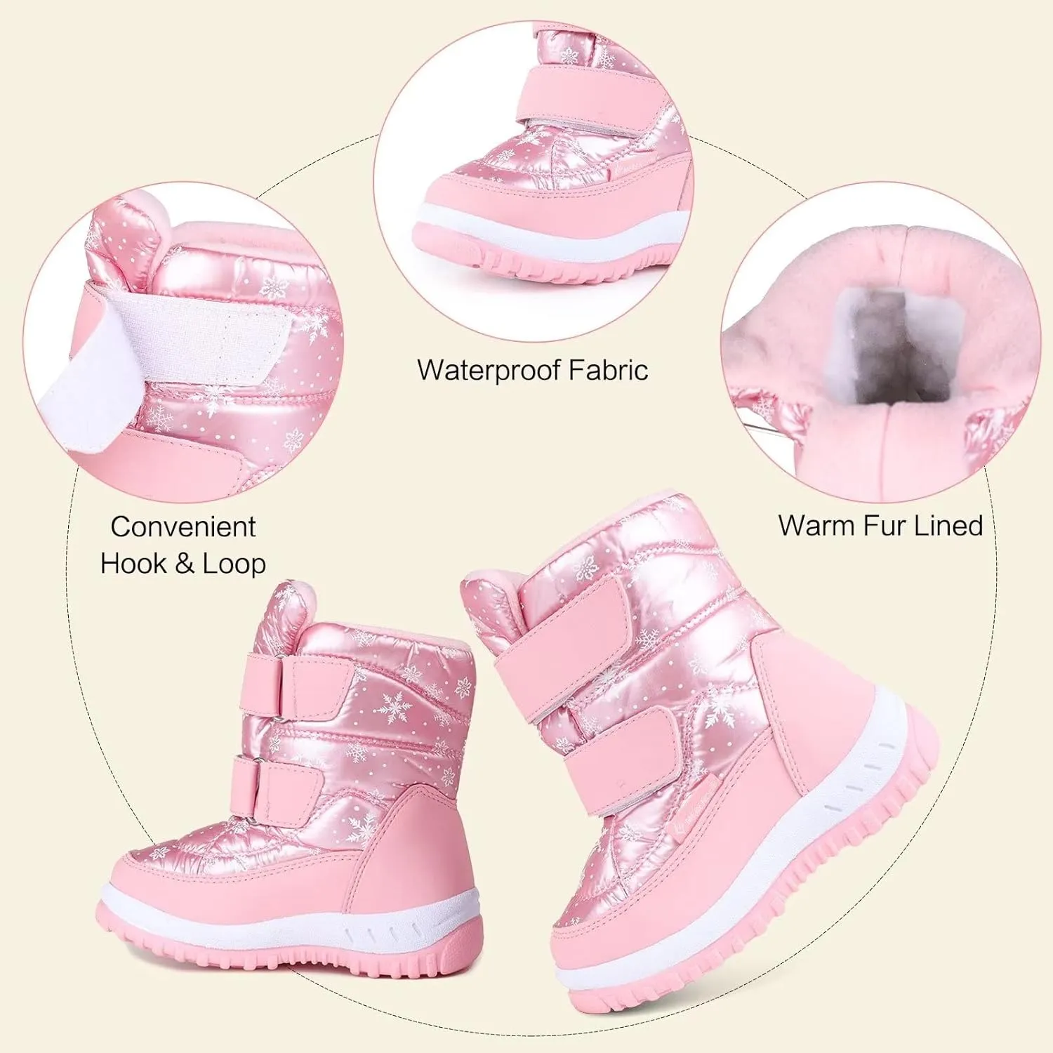 FANTURE Winter Snow Boots for Boy and Girl Outdoor with Fur Lined(Toddler/Little Kids)