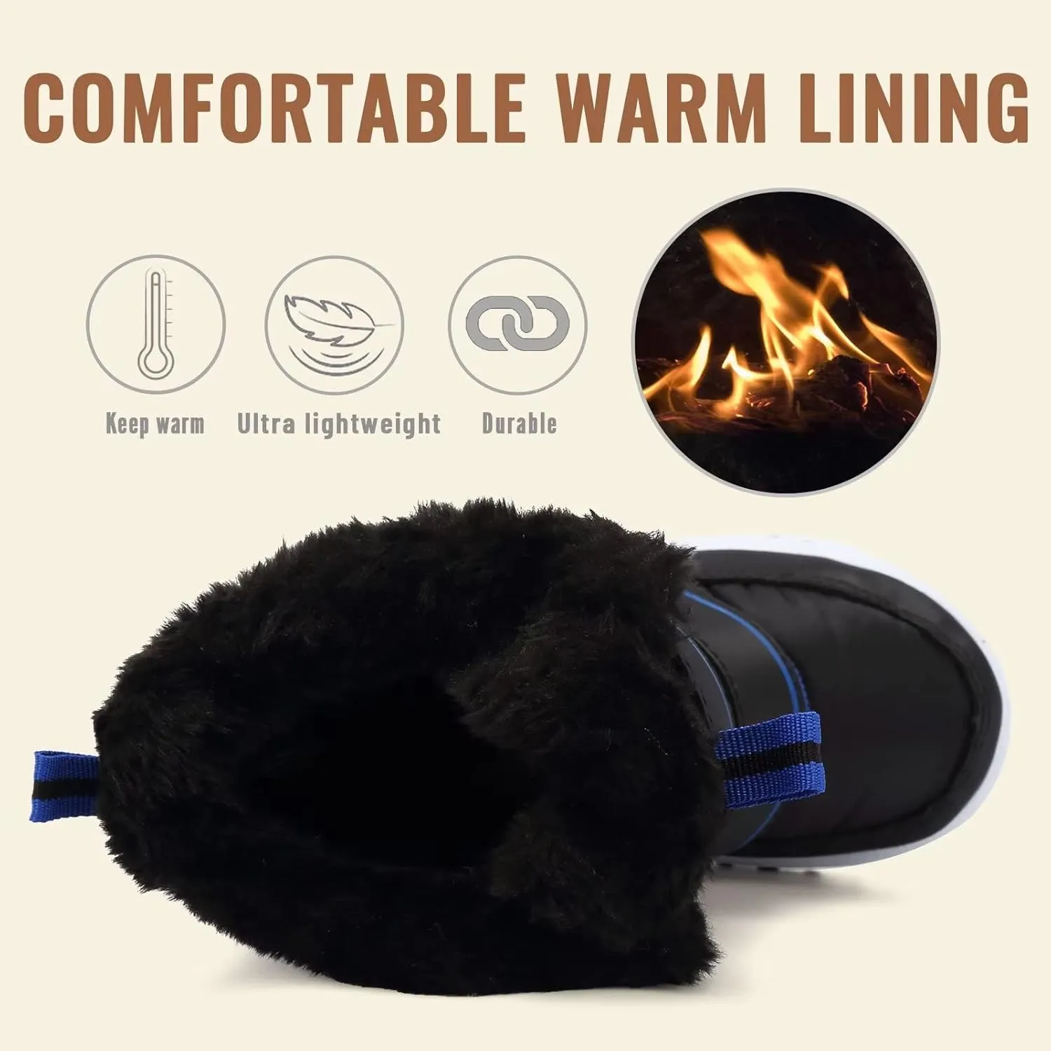 FANTURE Winter Snow Boots for Boy and Girl Outdoor with Fur Lined(Toddler/Little Kids)