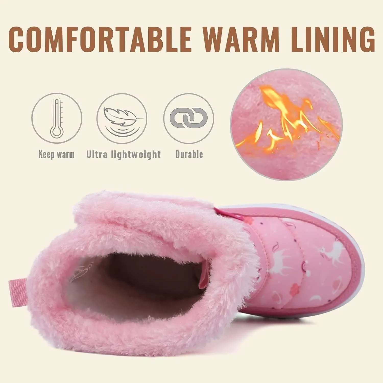 FANTURE Winter Snow Boots for Boy and Girl Outdoor with Fur Lined(Toddler/Little Kids)