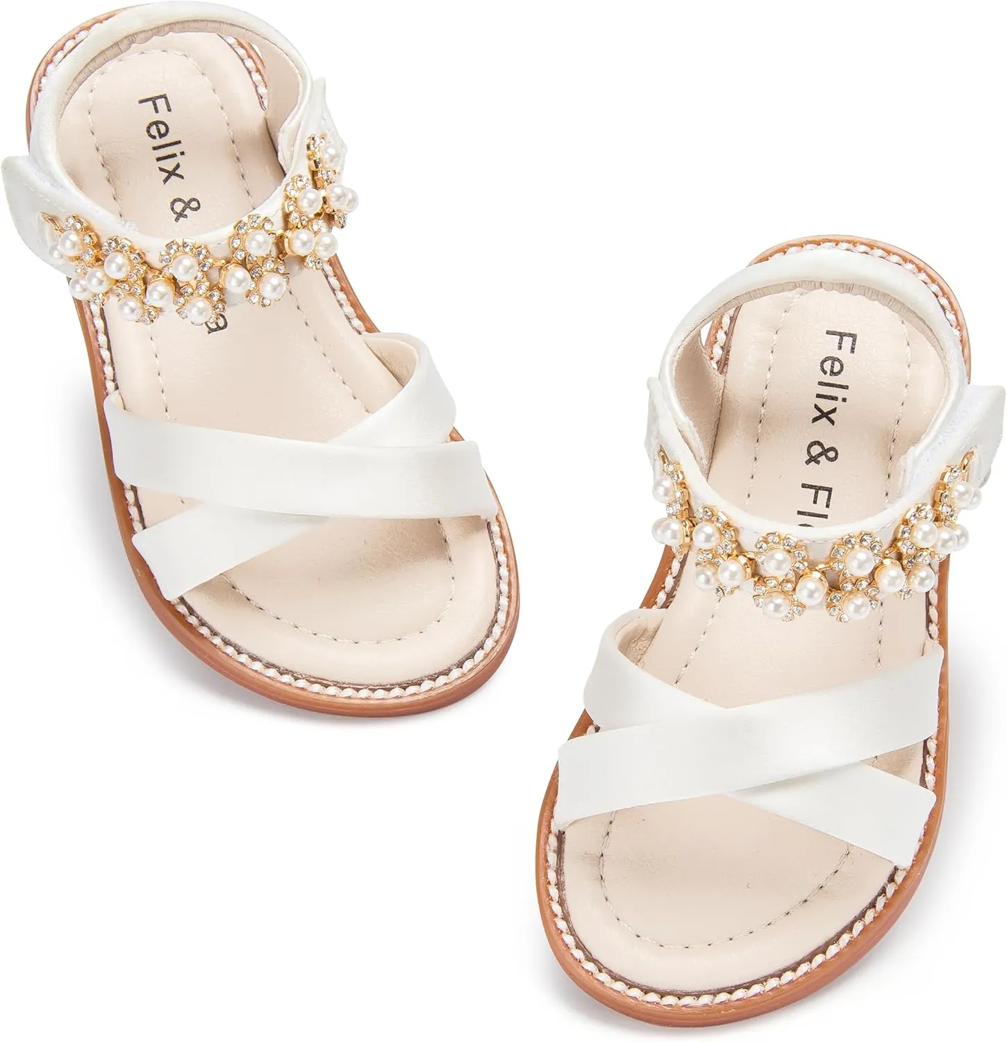 Felix & Flora Toddler Girls Sandals Soft Rubber Flats Summer Baby Flower Girl Shoes.