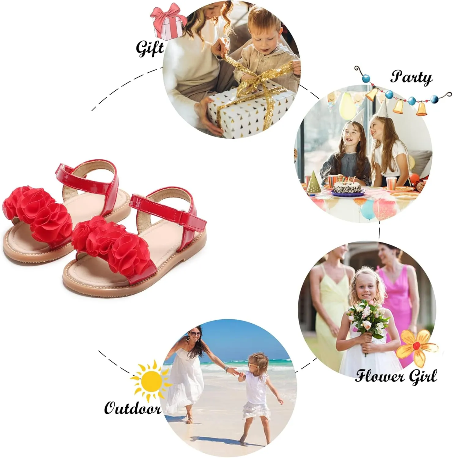 Felix & Flora Toddler Girls Sandals Soft Rubber Flats Summer Baby Flower Girl Shoes.