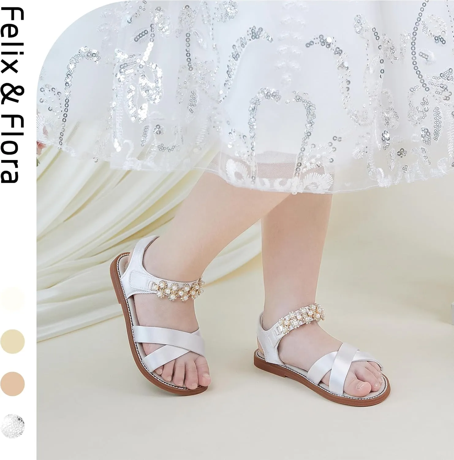 Felix & Flora Toddler Girls Sandals Soft Rubber Flats Summer Baby Flower Girl Shoes.