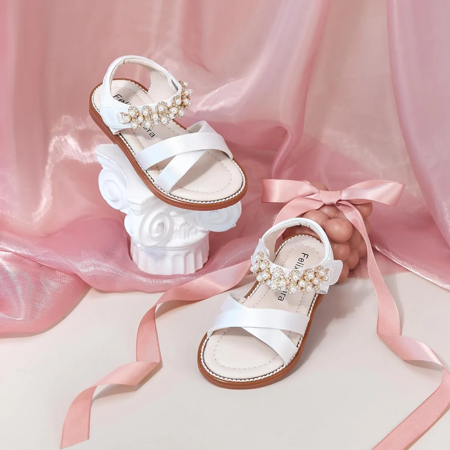 Felix & Flora Toddler Girls Sandals Soft Rubber Flats Summer Baby Flower Girl Shoes.