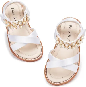 Felix & Flora Toddler Girls Sandals Soft Rubber Flats Summer Baby Flower Girl Shoes.